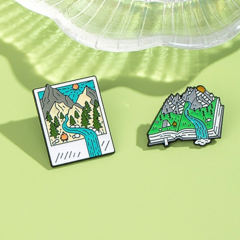 Outdoor Adventure Friends - Adventure-Themed Enamel Pins: Mountain Stream Book-Shaped
